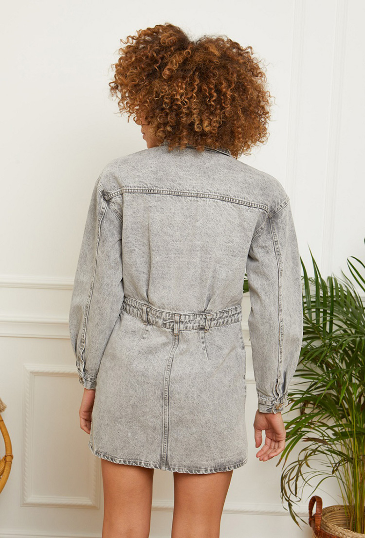 Light Grey Vintage Acid-Wash Denim Shirt Dress – Elevate Your Collection - Image 5
