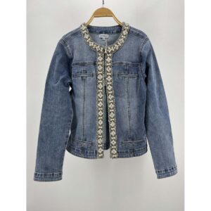 Classic Pearl-Embellished Denim Jacket