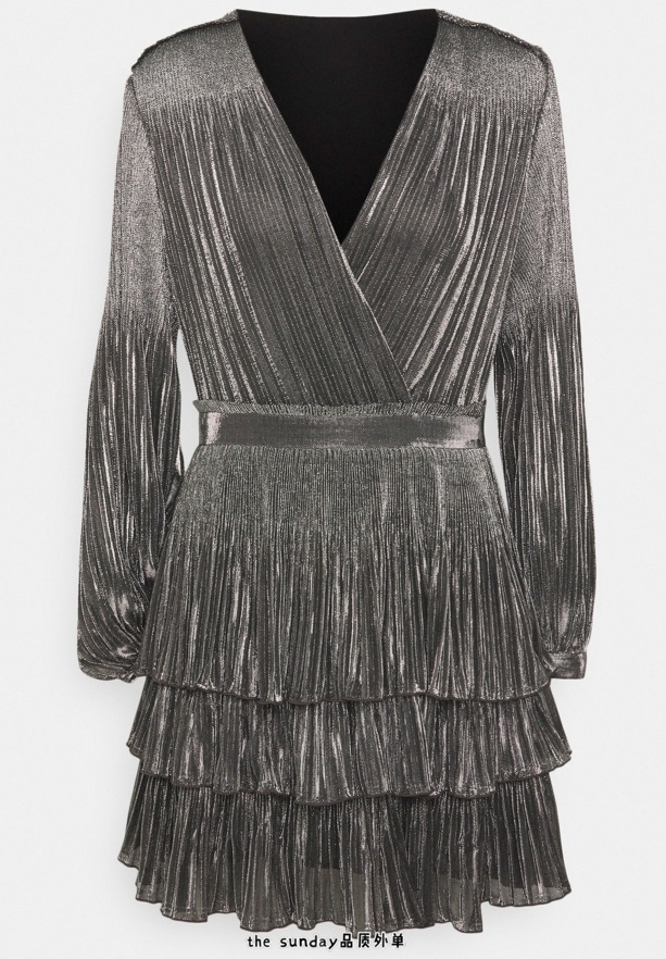 The silver shimmering women's long dress reached the knees